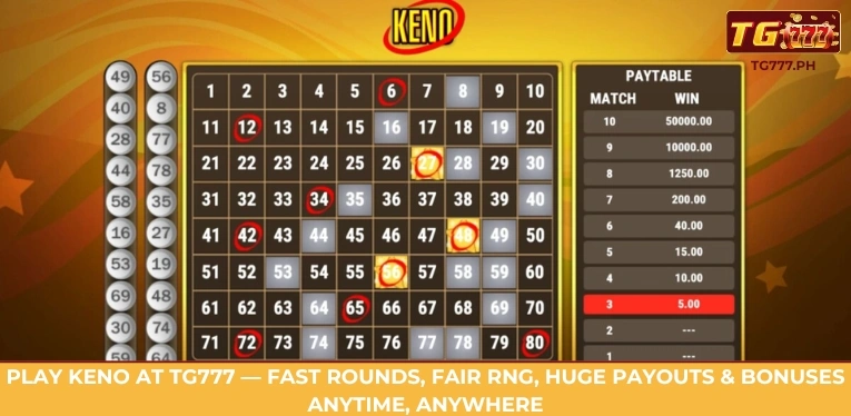 How To Play Keno And Win At TG777 3 Play Keno at TG777 — fast rounds, fair RNG, huge payouts & bonuses anytime, anywhere